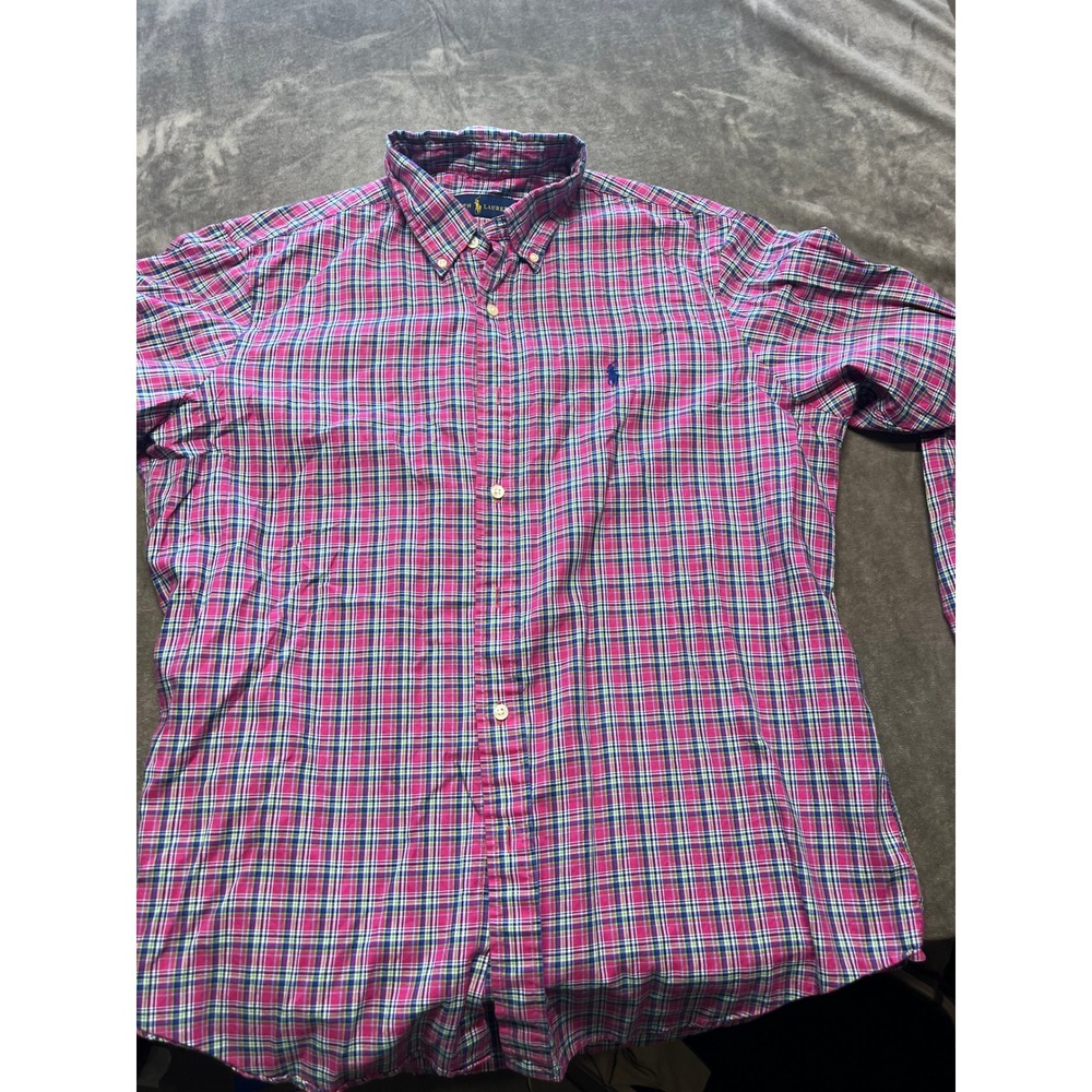 Ralph Lauren Mens Plaid Button Down Shirt Long Sleeve Pink Casual